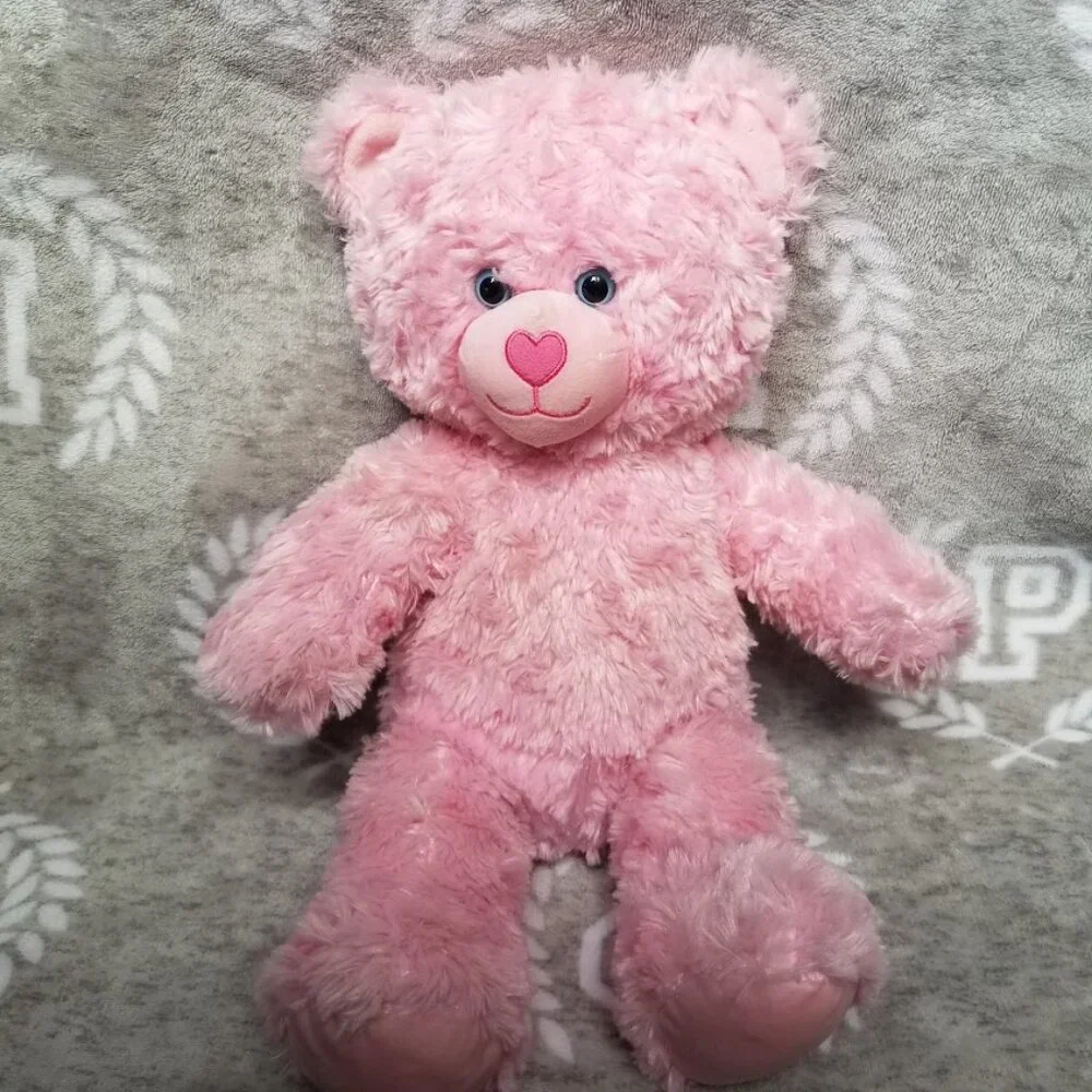 Build A Bear Workshop Plush Pink Cuddles Teddy Bear Swirly Fur Purple Eyes Heart